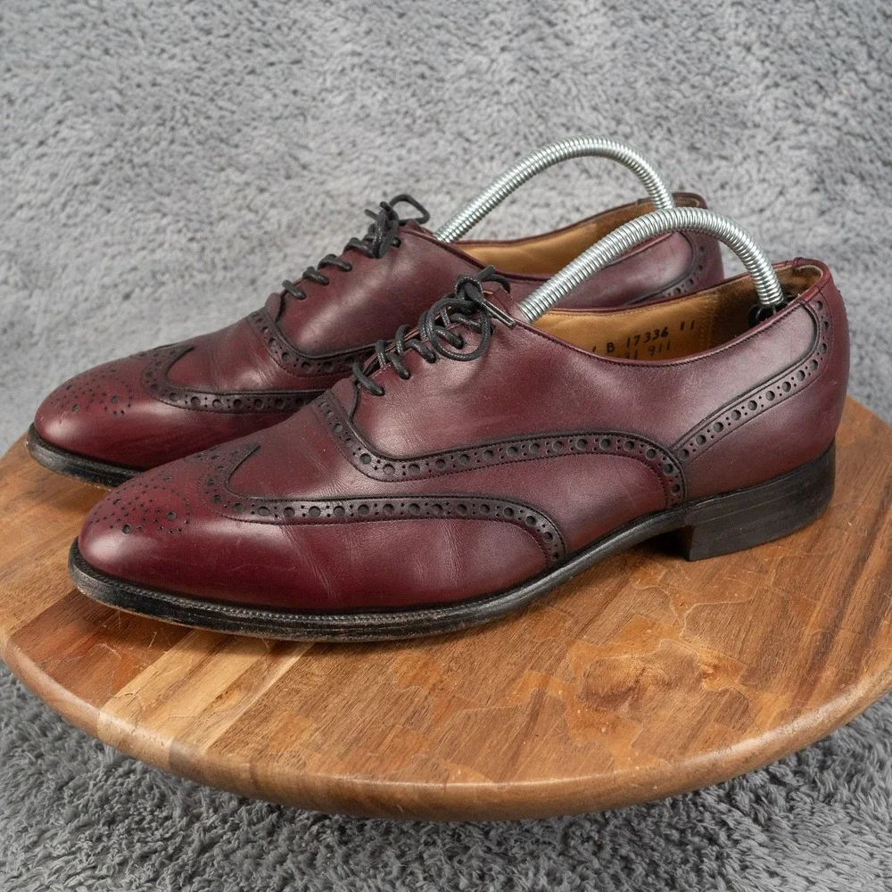 Burgundy JOHNSTON & MURPHY Wingtip Brogue Aristocraft Oxford Shoes 10 D/B